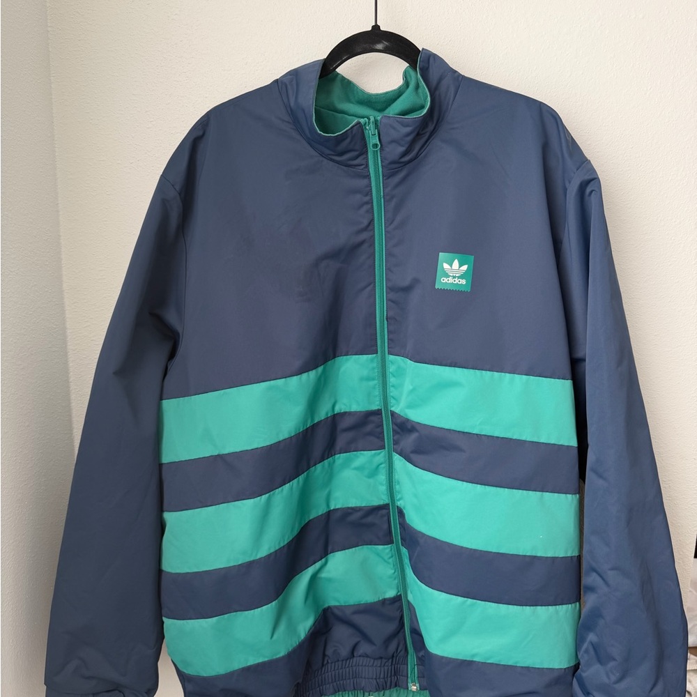 adidas Navy and Teal Striped Track Jacket